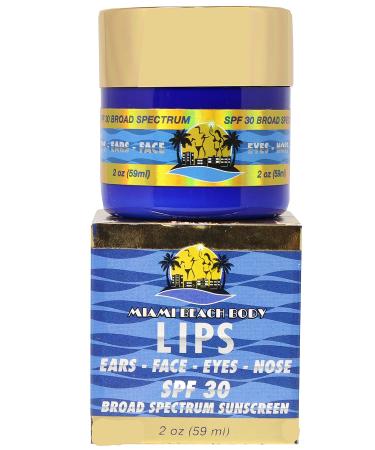 Miami Beach Body - 100% Natural Mineral SPF 30 Moisturizing Sunscreen Balm for Lips  Ears  Face  Eyes  Nose - 80 Minutes Water Resistant  Broad Spectrum  Hypoallergenic  Non-Comedogenic  Biodegradable  Sea Life and Coral...