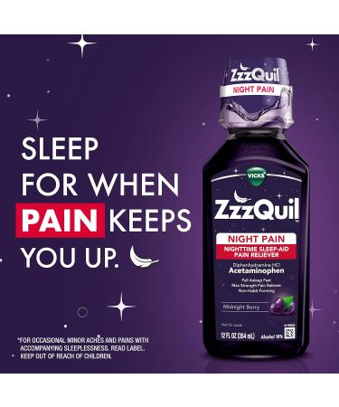 Vicks ZzzQuil Nighttime Pain Relief Sleep Aid Liquid - Max Strength Non-Habit Forming 12 fl oz - International Shipping Available - Buy Online on GoSupps.com