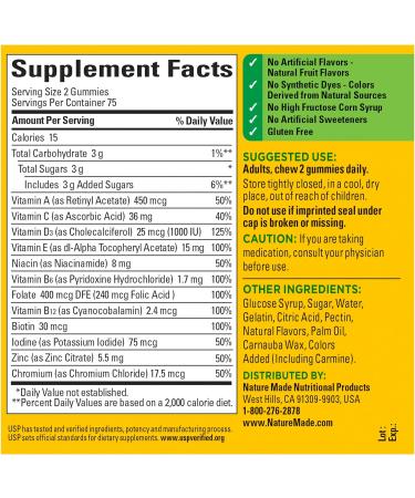 Nature Made Multivitamin Gummies 150ct - Daily Nutritional Support, 75 Day Supply - No Artificial Sweeteners - Vitamins & Minerals Supplement - Buy Online on GoSupps.com
