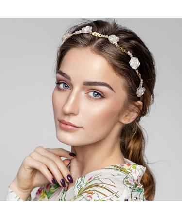 OIIKI 2Pcs Rose Hairband for Women - Metal Gold Floral Headbands with Pearl Accents - Hair Jewelry Accessories for Bride - Valentine Wedding Engagement - Red & White - Buy Online on GoSupps.com