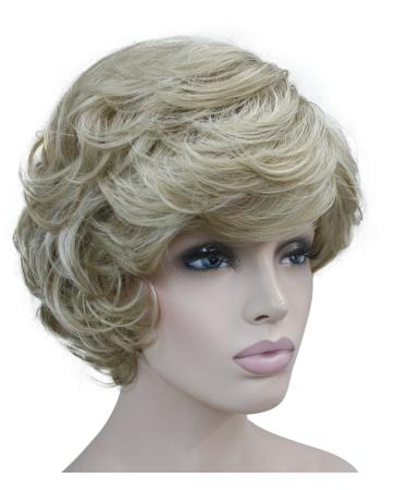 Lydell Women's Short Curly Wavy Wig Synthetic Hair Full Wig 6 inches (L16-613 Blonde with Highlights)