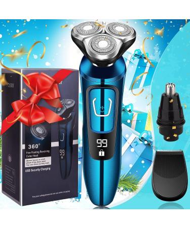 Electric Razor for Men New Upgrade Shavers Men Cordless Rechargeable 3D Rotary Shaver Wet/Dry Mens Shaver Waterproof Shaving Gifts Husband Dad Boyfriend Blue