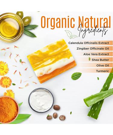 Dermaxgen Turmeric Soap Bar - Organic Face & Body Cleanser with Calendula, Aloe Vera, French Clay - Fades Scars, Sun Damage, Age Spots - 7 oz - Buy Online on GoSupps.com