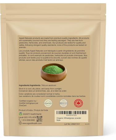 Agasti Naturals Certified Organic Wheatgrass Powder | 8 oz (227 g) | non-GMO 100% Raw - Buy Online on GoSupps.com