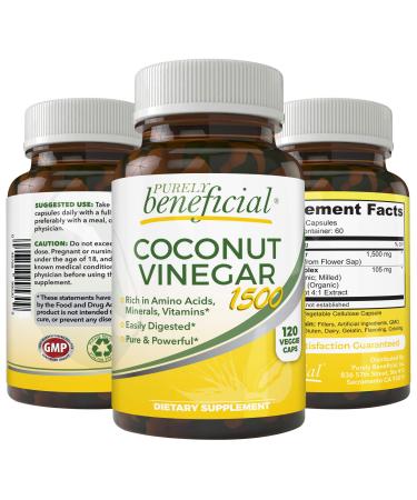 Coconut Vinegar Capsules  Powerful Apple Cider Vinegar Alternative, Nutrient Dense from Coconut Sap, Rich in Minerals, 17 Amino Acids, Low Glycemic, Keto-Athlete-Diet Friendly, 120 Capsules - Buy Online on GoSupps.com