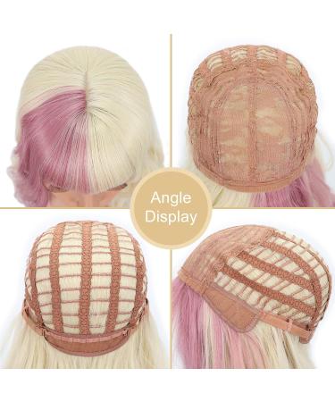 Faelbaty Short Blonde & Pink Wig - Curly Wavy Synthetic Bob for Women | Cosplay Costume Accessory - Buy Online on GoSupps.com