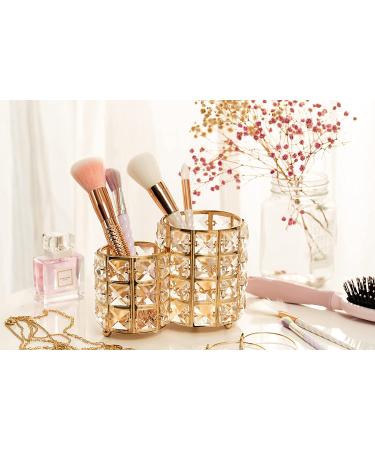 Crystal Makeup Brush Holder Organizer - Handcrafted Bling Vanity Storage Cup (Gold) - Buy Online on GoSupps.com
