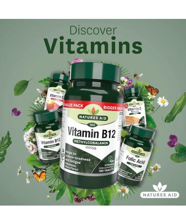 Natures Aid Vitamin B12 Methylcobalamin Cherry Flavour 180 Tablets - One-A-Day Formula - Buy Online on GoSupps.com