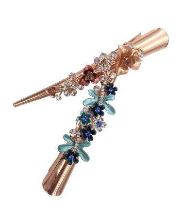 2pcs Boho Iris Dragonfly Hair Clips - Long Duckbill Beak Gold Tone Metal Hair Accessories for Women - Buy Online on GoSupps.com