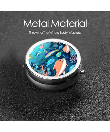 Submarine Dolphins Round Pill Box | 3 Compartment Portable Organizer for Travel & Everyday Use - Buy Online on GoSupps.com