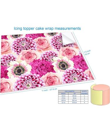 PINK PASSION DAHLIA ROSES FLOWERS WRAP AROUND EDIBLE CAKE TOPPER ICING 1 SHEET - Buy Online on GoSupps.com