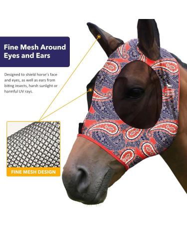Harrison Howard Super Comfort Stretchy Fly Mask - UV Protection & Breathability - Large Eye Space - Orange Paisley - Medium Cashew Orange - International Shipping Available - Buy Online on GoSupps.com