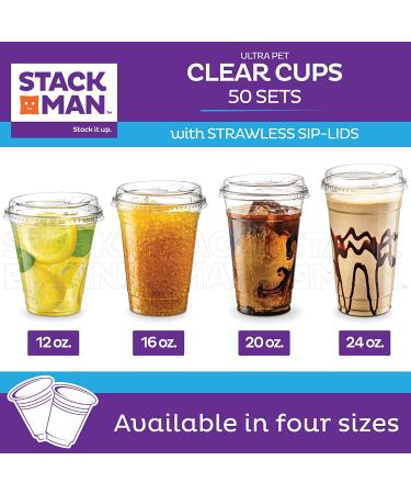 16 oz. Clear Cups with Strawless Sip-Lids | 50 Sets PET Crystal Clear Disposable Plastic Cups with Lids - Buy Online on GoSupps.com
