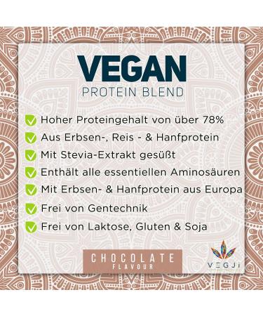 Vegji Vegan Protein Blend 1000g | Peas Rice & Hemp | High Protein Natural Ingredients | Stevia-Sweetened Chocolate Flavor - Buy Online on GoSupps.com
