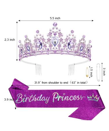 Chanaco Princess Crown Birthday Girl Sash Set | Purple Happy Birthday Decorations for Women - Ideal Princess Birthday Party Supplies & Gifts - Buy Online on GoSupps.com
