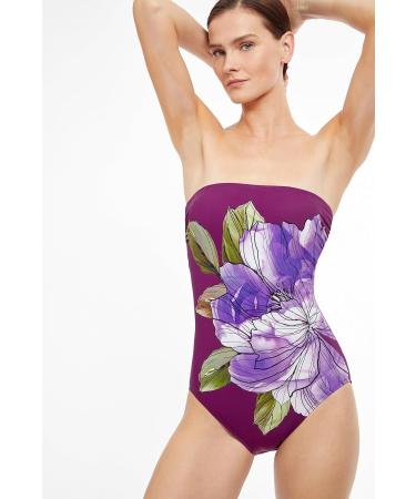 Gottex Women's Wild Flower Bandeau One Piece - Plum/Multicolor | International Shipping Available - Buy Online on GoSupps.com