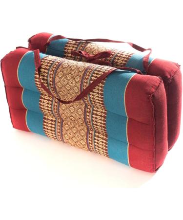 Zafuko Large Foldable Cushion - Organic Kapok Filling | Portable Soft Yoga Prop | Blue/Burgundy - Buy Online on GoSupps.com