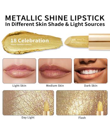 Oulac Metallic Shine Lipstick - Celebration (18) | Long Lasting Full-Coverage Lip Color | Vegan & Cruelty-Free 4.3g/0.15oz - Buy Online on GoSupps.com