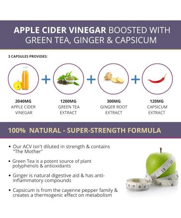 High-Strength Apple Cider Vinegar Tablets - 3600mg with Green Tea, Ginger & Cayenne - 90 Vegan Capsules - Buy Online on GoSupps.com