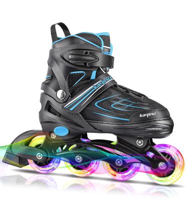 KAQINU Adjustable Inline Skates, Outdoor Blades Roller Skates with Full Illuminating Wheels for Kids and Adults, Women, Girls and Boys D-Blue L-Youth(4Y-7Y)