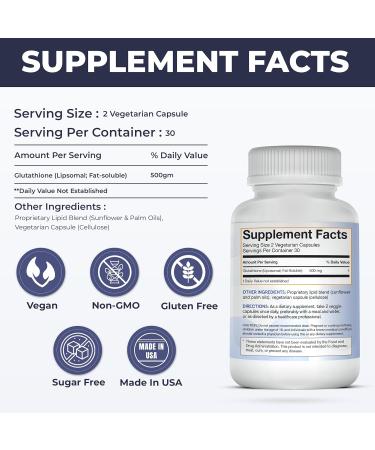 Liposomal Glutathione Capsules - Enhanced Reduced Glutathione Supplement | 60 Count for Optimal Detox & Health - Buy Online on GoSupps.com