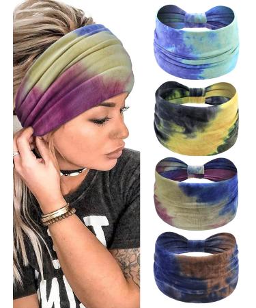 Kavya Wide Headbands For Women's Hair Soft Headband 7'' Head Bands Adult Women Elastic Head Band Knotted Hairbands Fashion Hair Accessories For Women (Tie-dye)