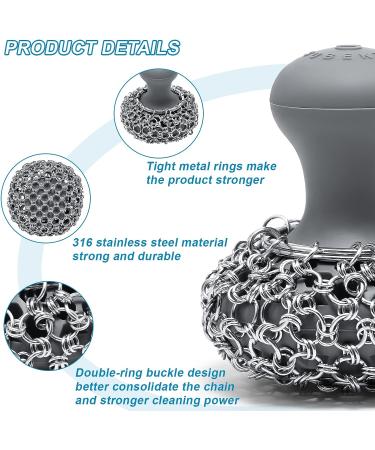 SUBEKYU Cast Iron Chainmail Scrubber & Scraper Tool for Pans - Stainless Steel Skillet Cleaner - Grey/Black - Buy Online on GoSupps.com