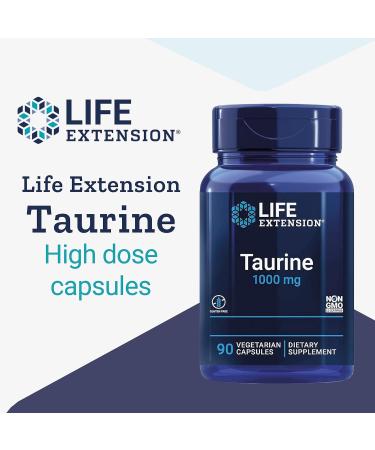 Life Extension Taurine 1000mg High Dose Vegan Capsules - 90 Count | Laboratory Tested, Gluten-Free, Vegetarian, Non-GMO - Buy Online on GoSupps.com