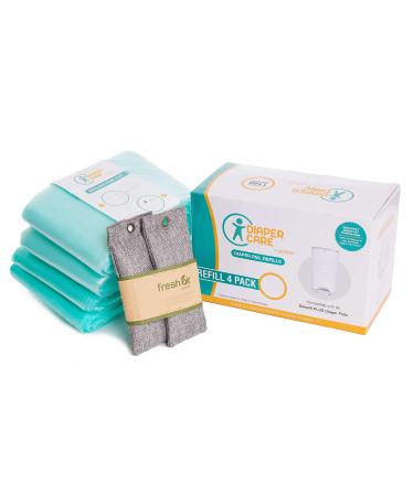 4 Pack Diaper Refill Liners  Compatible with Dekor PLUS Refill - Disposable Diaper Pail Liners Hold Up To 2372 Diapers  Baby Scented Refills with Natural Bamboo Charcoal Smell Eliminator Bags