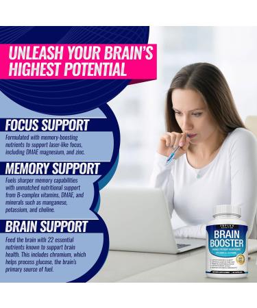 Toplux Brain Supplement Nootropic Brain Pills Vitamin with DMAE Bacopa Monnieri L-Gutamine for Men Women 60 Capsules Nutrition One - Buy Online on GoSupps.com