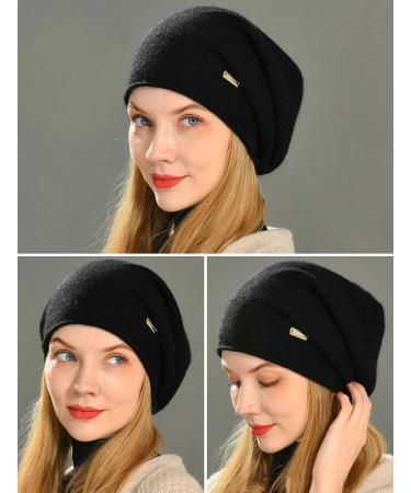 Jaxmonoy Cashmere Slouchy Knit Beanie Hat for Women - Winter Soft Warm Black Skull Cap - Buy Online on GoSupps.com