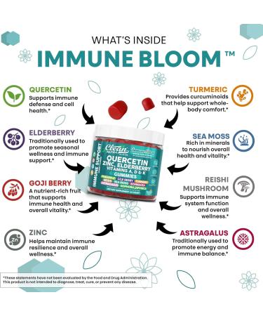 Clean Quercetin Elderberry Immune Support Gummies | Zinc Vitamin K2 D3 A Bromelain Goji Berry Turmeric Sea Moss Echinacea Astragalus Selenium Olive Leaf Immunity Supplement Gummy Vitamins - Buy Online on GoSupps.com