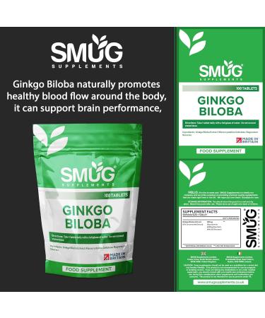 SMUG Ginkgo Biloba Tablets - 100 High Strength 6000mg for Memory & Cognitive Function - Vegan, Made in Britain - Buy Online on GoSupps.com