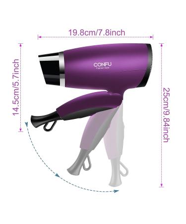 1600W Compact Travel Hair Dryer | Lightweight Quiet Folding Handle | CONFU Ceramic Tourmaline with Diffuser - Purple - Buy Online on GoSupps.com