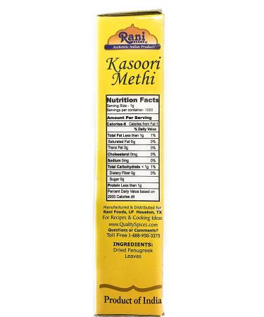 Rani Fenugreek Leaves Dried (Kasoori Methi) 1oz - All Natural Vegan Gluten-Free NON-GMO - Indian Origin - 28g (1oz) - Buy Online on GoSupps.com