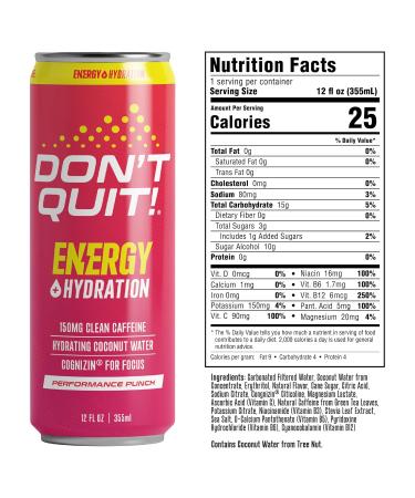 Buy Don t Quit Clean Sports Energy Drink - 150mg Natural Caffeine Coconut Water & Electrolytes - Performance Punch 12 Pack - Boost Hydration & Focus - Buy Online on GoSupps.com