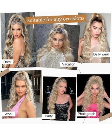 YEESHEDO Ash Blonde Long Wavy Ponytail Hair Extension 26 Inches - Clip In Drawstring Synthetic Curly Hairpiece for Women - Buy Online on GoSupps.com
