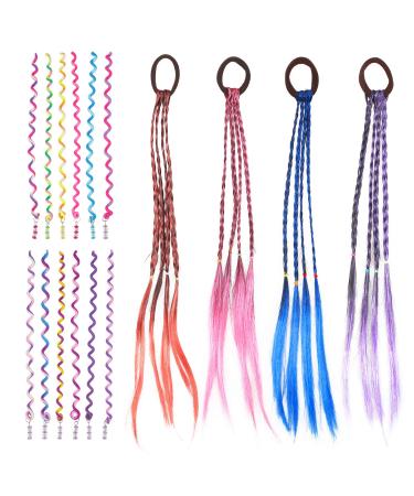 Bigkasi 16 TLG Colorful hair strands & hair torsion set 4 braided hair tie bibs hair parts dirty braid and 12 colored spiral hair jewelry hair styling diy accessories for girls party birthday