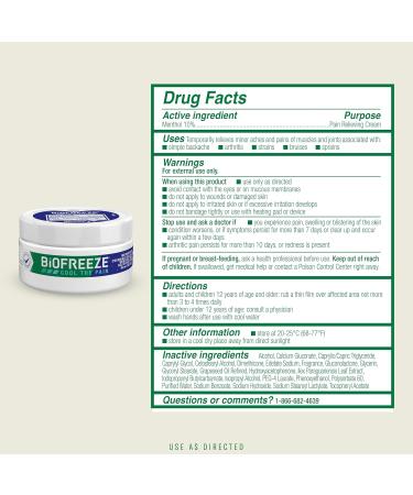 Biofreeze Cream - Menthol Muscle Pain Relief for Back Shoulder Neck & Arthritis - FSA/HSA Eligible - 3 oz - Buy Online on GoSupps.com