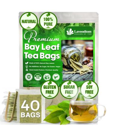 Lavendium Premium 40 Bay Leaf Tea Bags 100% Natural & Pure from Bay Leaves. Loose Leaf Bay Herbal Tea. Bay Leaf Tea. No Sugar No Caffeine No Gluten Vegan.