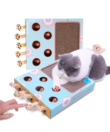 Cat Enrichment Toys for Indoor Cats, Whack a mole cat Toy with cat Scratching pad, Cat Cardboard Box to Make Lots of Fun, cat Interactive Toy to Relieve Boredom and Train IQ. Whack Mole+Pad