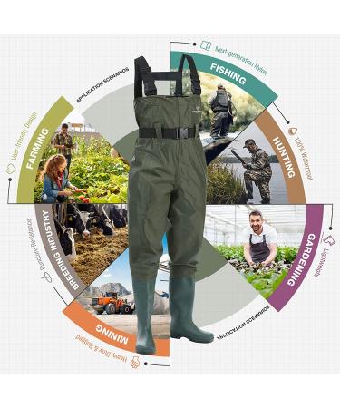 FISHINGSIR HISEA Waterproof Fishing Waders with Boots for Men and Women - Green Chest Waders for Hunting with Boot Hanger - Size M8/W10 - Buy Online on GoSupps.com