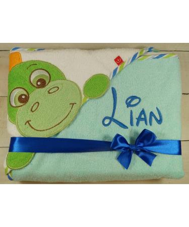 Personalized Hooded Towel for Kids - Embroidered Name Turquoise Dino 100x100 cm - Perfect Gift - Buy Online on GoSupps.com