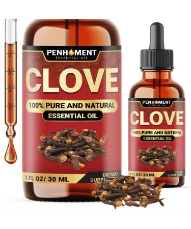 PENHOMENT Organic Clove Essential Oil for Teeth and Gums - Perfect Solution for Toothache, Oral Care, Skin & Hair 1 FL Oz