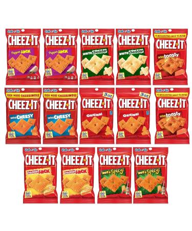 Cheez-It Variety Snack Peak Gift Box - 14 3 oz Bags - Original, Hot & Spicy, Extra Toasty, Cheezy, White Cheddar, Cheddar Jack, Pepper Jack - Buy Online on GoSupps.com