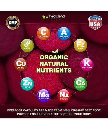 healblend Organic Nitric Oxide Beet Root Capsules 1300mg - Immune Support & Nitric Oxide Booster - 120 Count - International Shipping Available - Buy Online on GoSupps.com