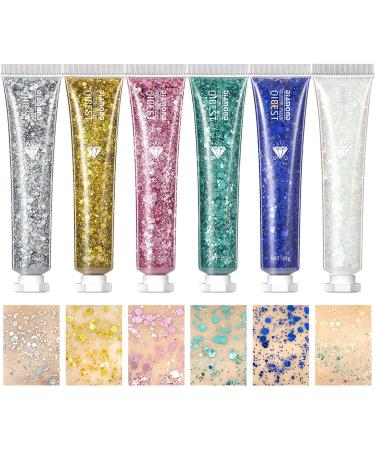RoseFlower 6 Colours Face Gel Glitter Body Gel Festival Glitter Cosmetic Face Hair Nails Eyes Bling Sequins Makeup Sequins Liquid Eyeshadow Christmas Halloween Makeup Mermaid Powder Shiny Flakes #1 - Buy Online on GoSupps.com