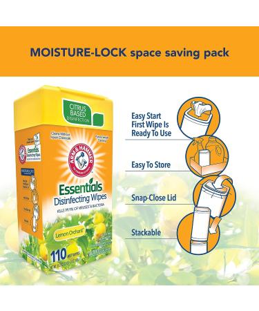 Arm & Hammer Essentials Lemon Orchard Disinfecting Wipes 2-Pack - 220 Wipes - Buy Online on GoSupps.com