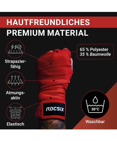 Rocsix Premium Boxing Bandages for Men & Women | Elastic 4m Kickboxing & Muay Thai Wraps with Thumb Loop | Red/Black Hand Wraps for MMA - Buy Online on GoSupps.com