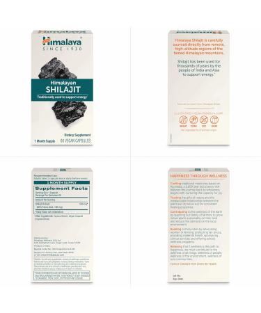Himalaya Shilajit - Herbal Energy Supplements with Fulvic Acid and 85+ Trace Minerals from Shilajit Resin Vegan Non-GMO Gluten Free 250 mg 60 Capsules - Buy Online on GoSupps.com